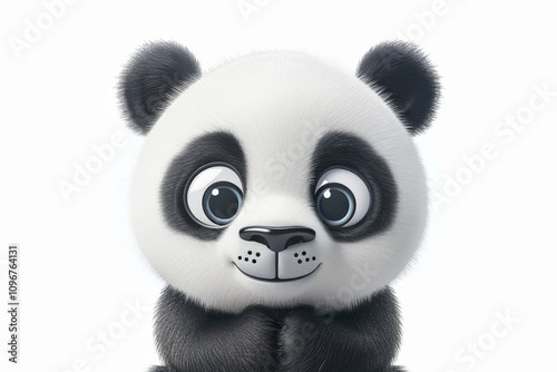 Cute cartoon panda with big eyes on a white background