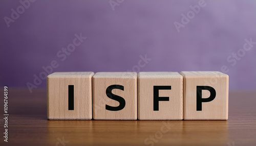 Wooden cubes with abbreviation ISFP on table. Introverted, Sensing, Feeling, Perceiving. photo