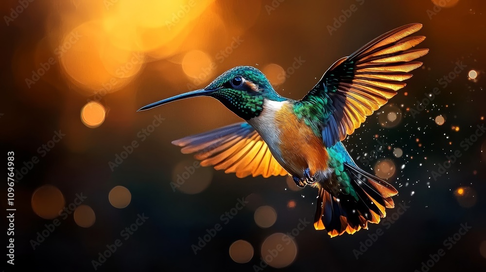 Fototapeta premium A colorful bird flying through the air with its wings spread