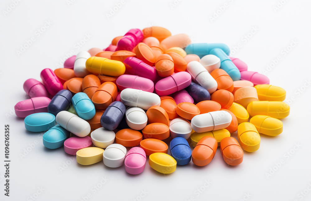 Assorted Pills Pile Isolated on White Assorted Pills Pile Isolated on White