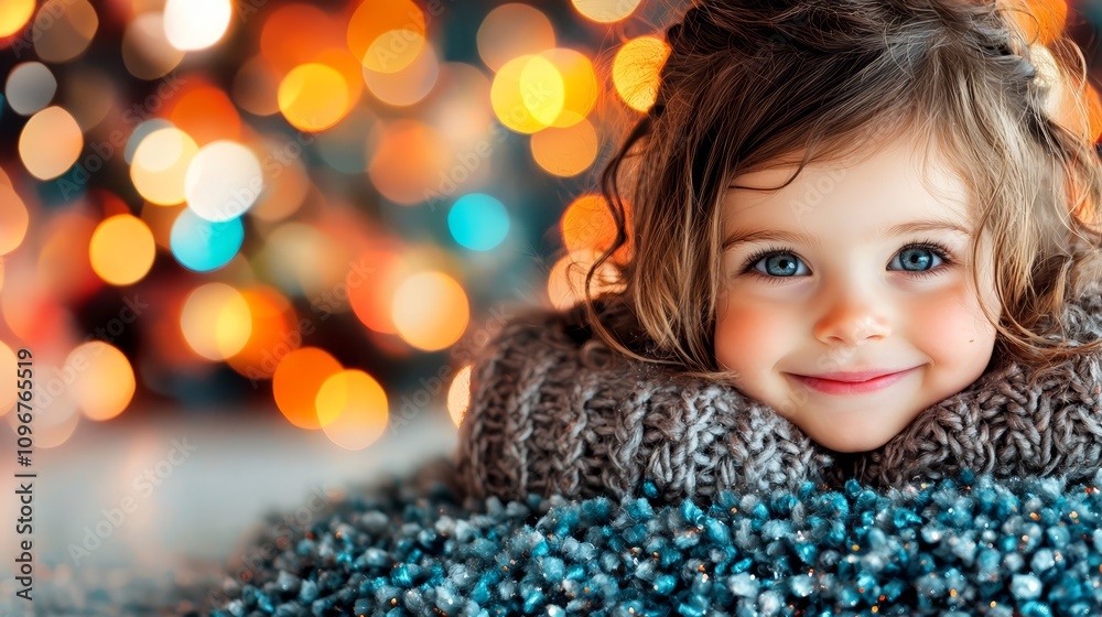 A little girl wrapped up in a blanket in front of a Christmas tree A little girl wrapped up in a blanket in front of a Christmas tree