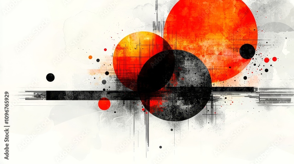 Obraz premium A black and orange abstract background with circles and lines