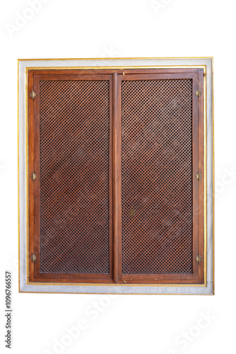 Obraz na płótnie Antique traditional window wood with gold line frame on white background w salonie