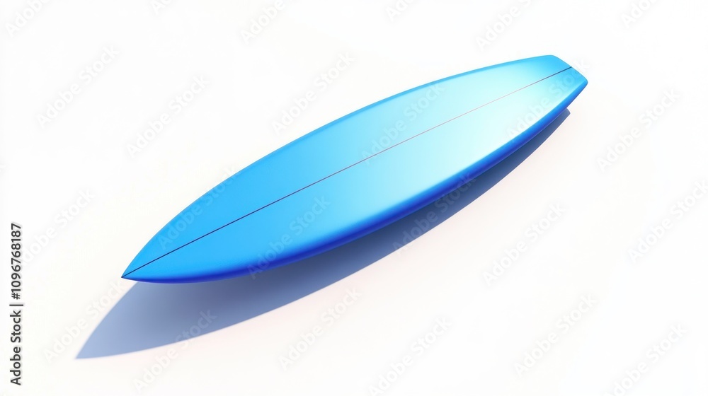A sleek blue surfboard resting on a white background, designed for surfing activities. A sleek blue surfboard resting on a white background, designed for surfing activities.