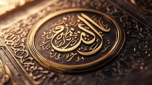 A gold object with the word Allah written on it is floating in water