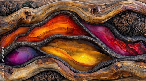 Fototapeta Naklejka Na Ścianę i Meble -  A close up of a piece of wood with a colorful pattern