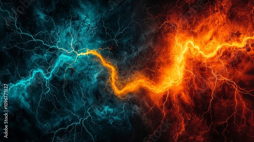 a close up of a blue and orange lightning bolt on a black background