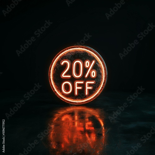 Ivory neon text 20% OFF - 20% off, discount, sales, coupon, promotion, deal, offer, advertising, marketing, pricing, retail photo