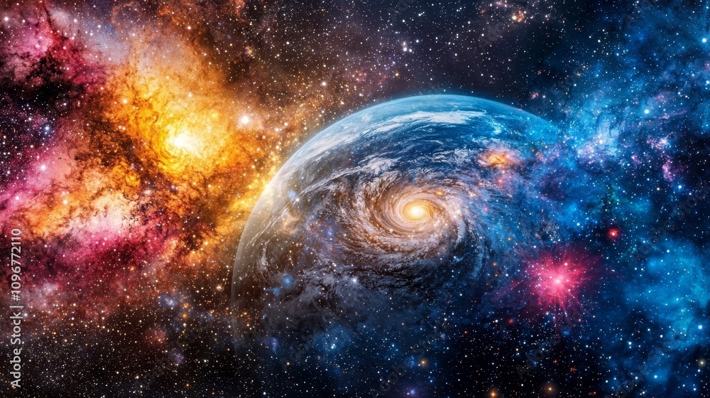 A view of the earth in space with stars and nebula A view of the earth in space with stars and nebula