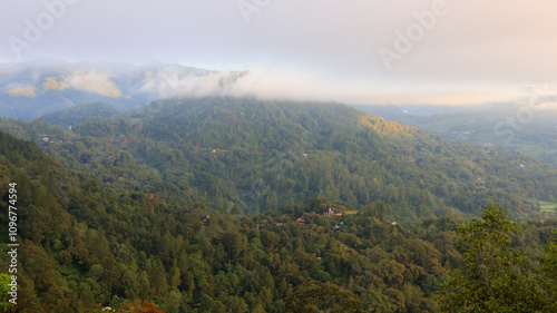 Natural landscape with fog and clouds in the morning