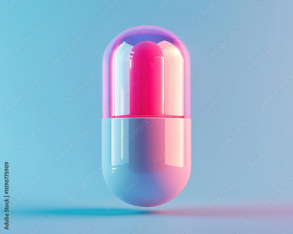 Capsule dispensing robot, glowing blueprint style, 3D illustration Capsule dispensing robot, glowing blueprint style, 3D illustration