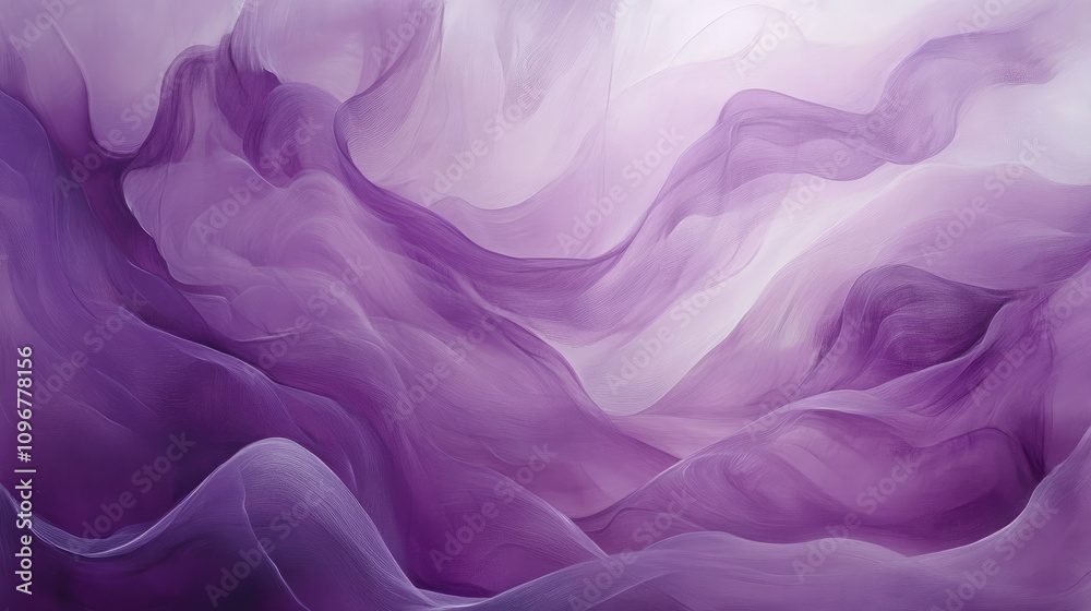 Fototapeta premium A collection of abstract purple waves, flowing across the frame, with smooth, wavy curves that suggest movement and depth.