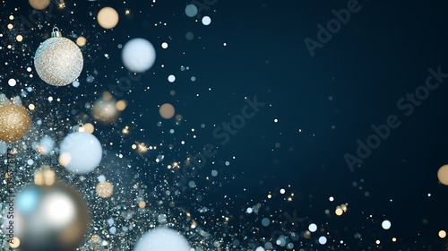Festive Christmas Background with Shiny Ornaments and Sparkling Lights