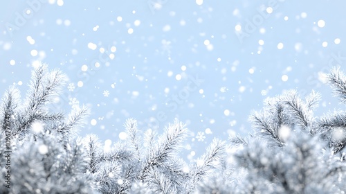 Winter Wonderland with Snowy Pine Branches and a Clear Blue Sky