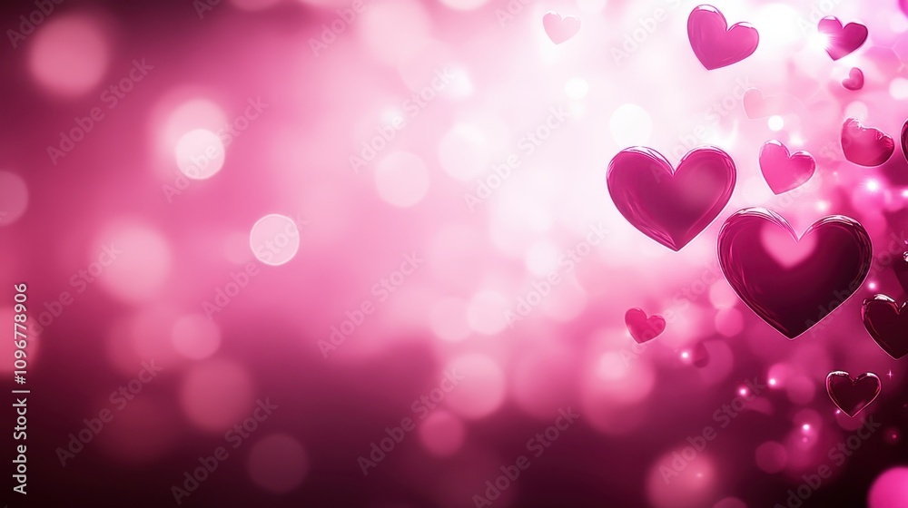 Pink Hearts Floating on Glittering Background	