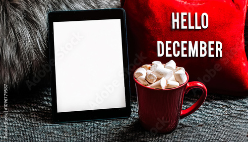 cozy holiday-themed setting. In the foreground, there is a red Santa Claus.