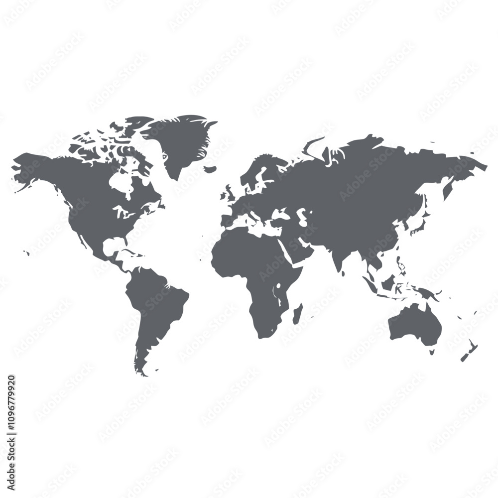 Gray world map silhouette flat vector illustration on an isolated white background Gray world map silhouette flat vector illustration on an isolated white background