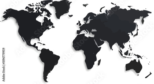 Gray world map silhouette flat vector illustration on an isolated white background