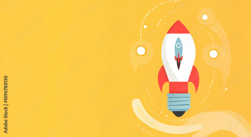 A rocket light bulb on a yellow background serves as a banner for a website development company.