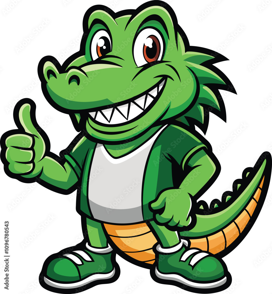 Fototapeta premium Friendly Green Crocodile Mascot Giving Thumbs Up