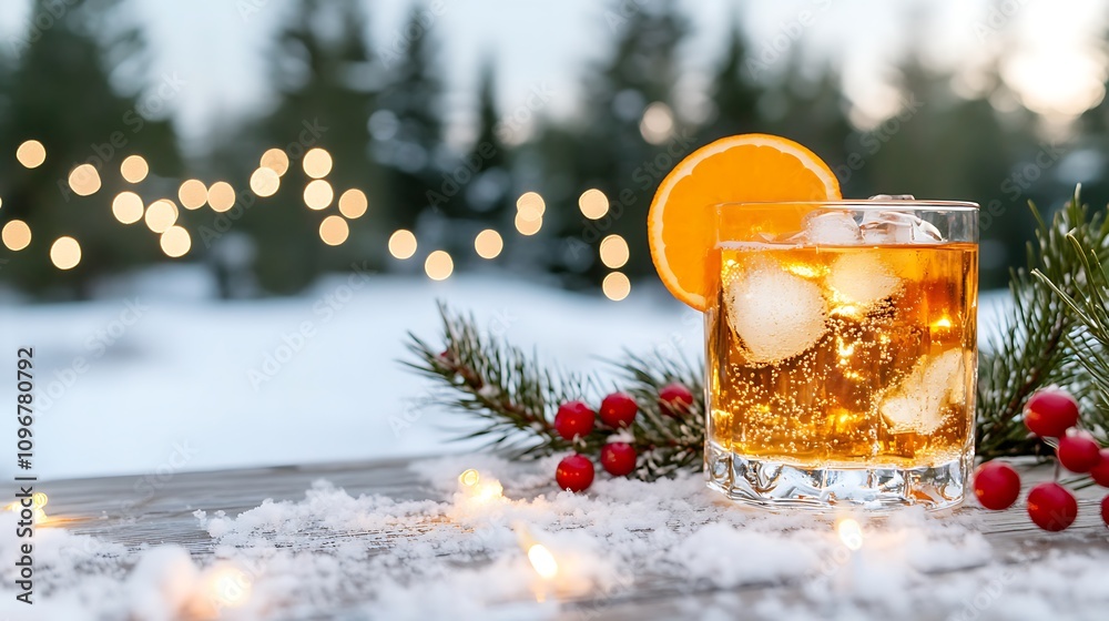 Refreshing Winter Drink with Orange Slices and Festive Berries on a Cozy Table Refreshing Winter Drink with Orange Slices and Festive Berries on a Cozy Table