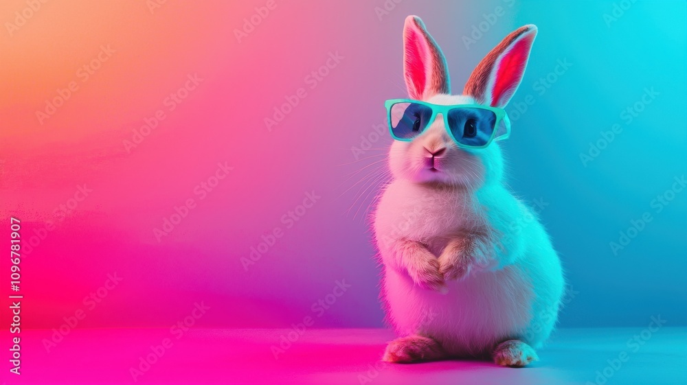 Bunny with Neon Sunglasses on Gradient Bunny with Neon Sunglasses on Gradient