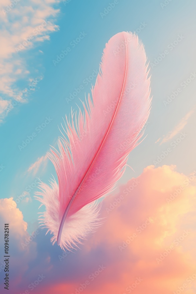 Naklejka premium Floating Feather in Sunset Sky