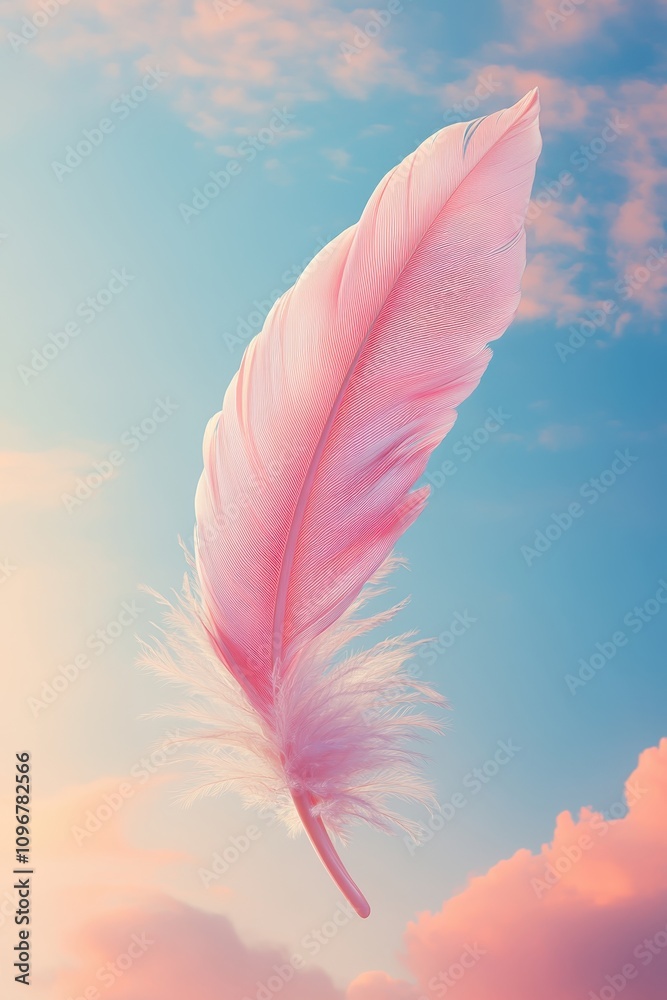 Naklejka premium Floating Feather in Sunset Sky