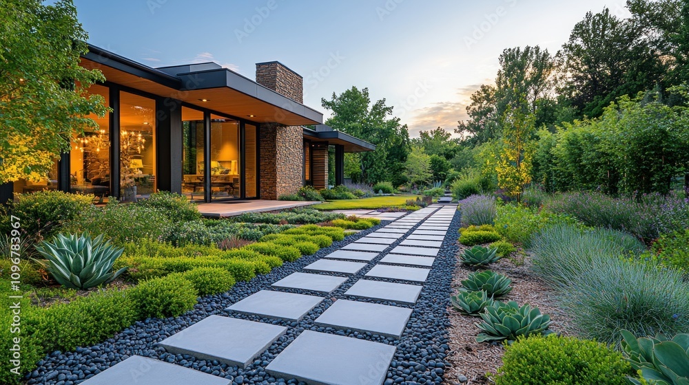 Fototapeta premium Modern House with Stunning Landscape Design
