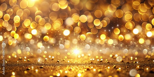 A shimmering gold glitter background with out-of-focus light orbs creating a dreamy and celebratory ambiance.