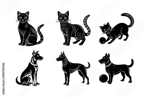 6 bundle vector silhouette dog cat ball