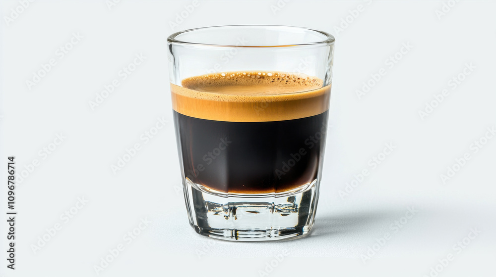 double shot of espresso in clear glass, showcasing rich layers and crema, perfect for coffee lovers double shot of espresso in clear glass, showcasing rich layers and crema, perfect for coffee lovers