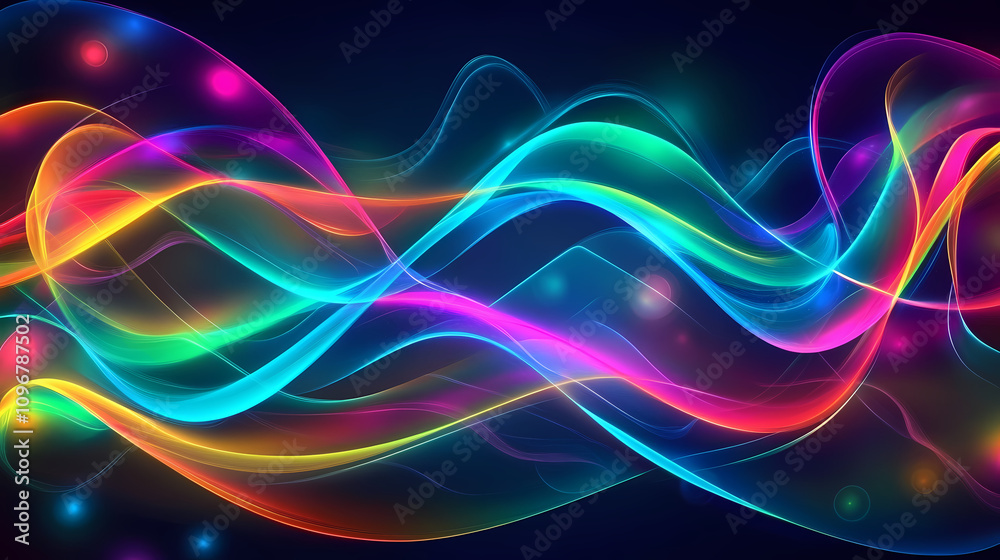 Fototapeta premium Holographic neon background with colorful psychedelic abstract waves in pastel colors , holographic, neon, background. Psychedelic Neon Waves. Illustration