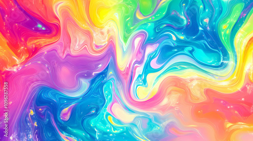 Holographic neon background with colorful psychedelic abstract waves in pastel colors , holographic, neon, background. Psychedelic Neon Waves. Illustration