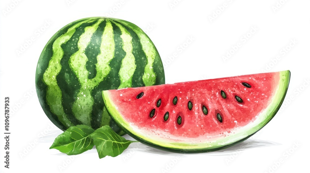 Juicy Watermelon Slice and Whole Fruit Juicy Watermelon Slice and Whole Fruit