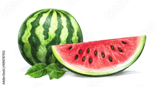 Juicy Watermelon Slice and Whole Fruit