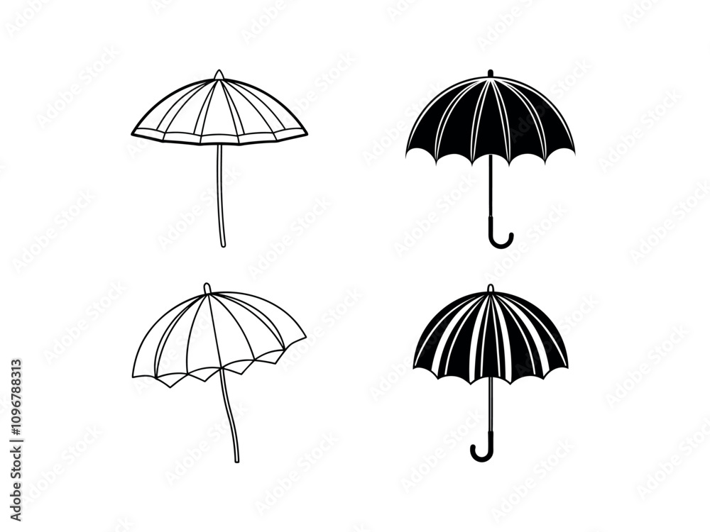 4 bundle of umbrella silhouette line art 4 bundle of umbrella silhouette line art