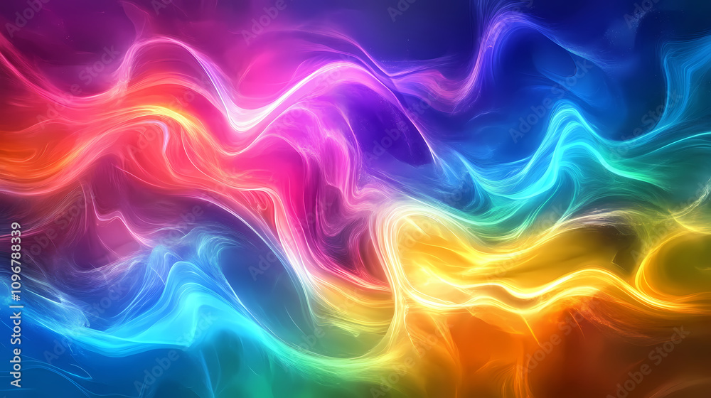 Obraz premium Captivating iridescent neon holographic wave in vibrant color saturated digital artwork. Psychedelic Neon Waves. Illustration