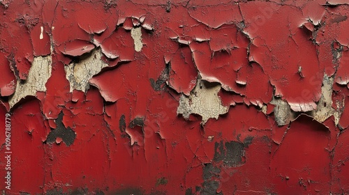 A textured red wall showing signs of age and wear, with peeling paint and cracks, highlighting the beauty in decay and history.