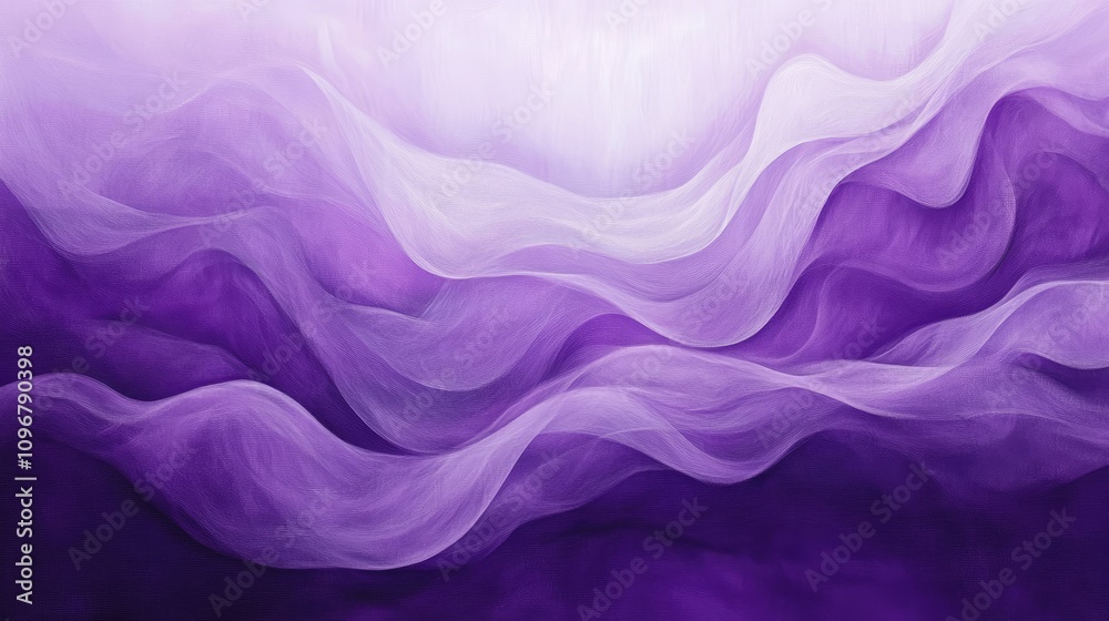 Obraz premium Abstract purple waves in fluid motion, creating a dreamlike effect with soft gradients and dynamic movement, ideal for contemporary art visuals.