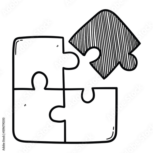 Hand drawn doodle jigsaw puzzles on white background.
