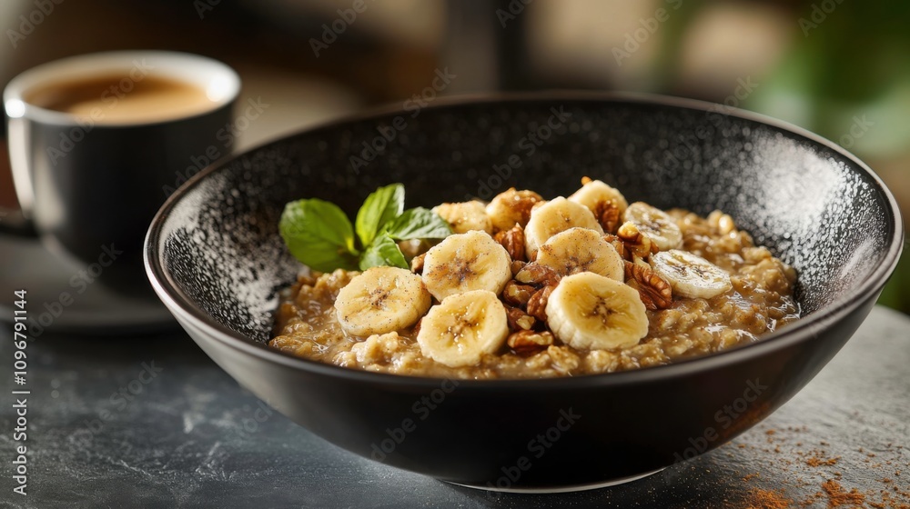Elegant Bowl of Oatmeal with Banana and Nuts Elegant Bowl of Oatmeal with Banana and Nuts