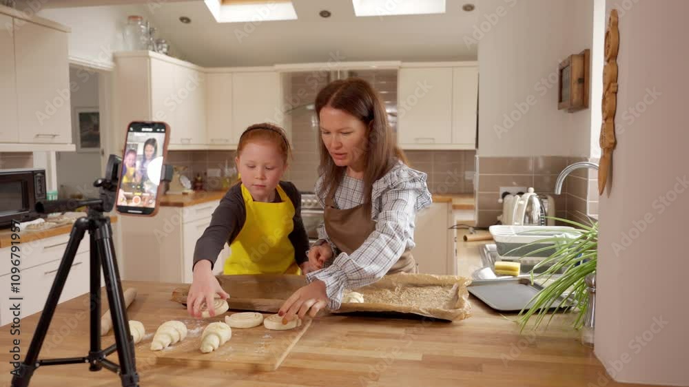 Cooking with kids in a bright kitchen while making delicious pastries together Cooking with kids in a bright kitchen while making delicious pastries together