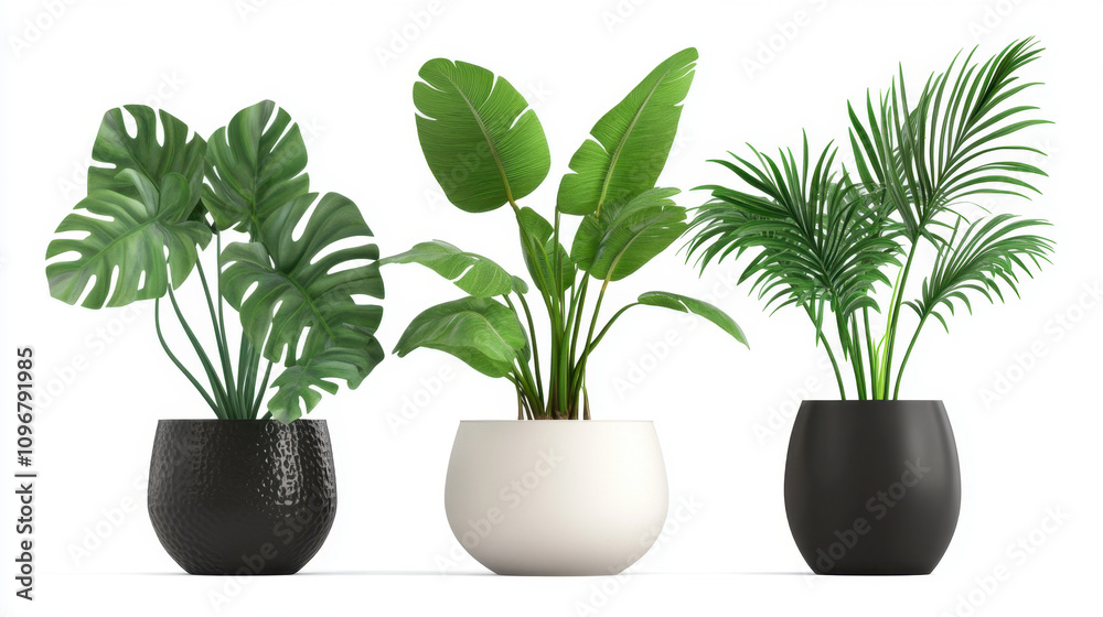 Potted plants in modern style for interior design or wallpaper. Potted plants in modern style for interior design or wallpaper.