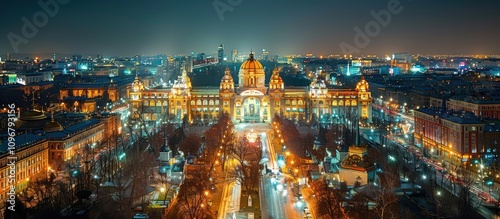 Nighttime Panorama of Zagreb with the Croatian National Theatre