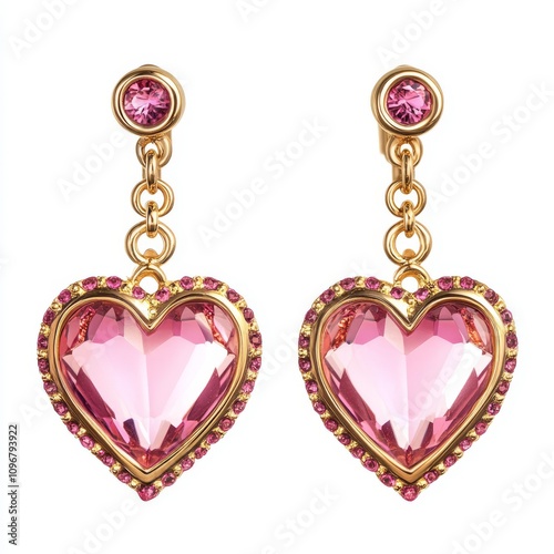 Delicate heart shaped earrings with pink gemstones and gold accents