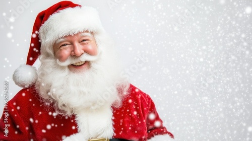 Santa Claus with blank poster on white background
