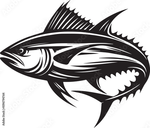 A tuna with sharp lines and fins flared out vector silhouette