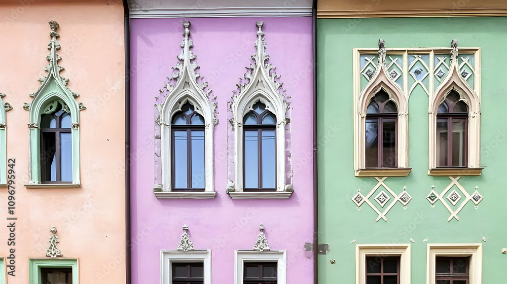 Obraz premium Colorful Facade With Pastel Walls and Intricate Architectural Details