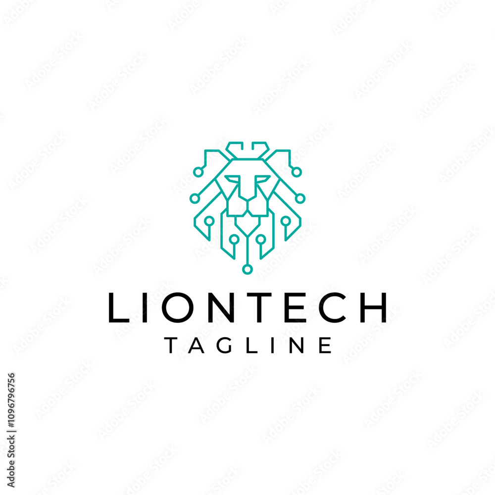 Lion digital logo design template, head lion and circuit concept Lion digital logo design template, head lion and circuit concept